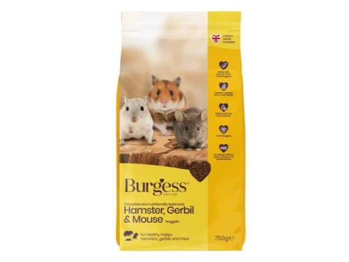 Burgess hamster-, gerbil- og musefoder i nuggetform, 750 g. Nærende og afbalanceret kost til sundere gnavere. Ideelt til hamstere, gerbiler og mus for at sikre deres velvære.